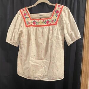 Talbots white Blouse with embroidery size XS